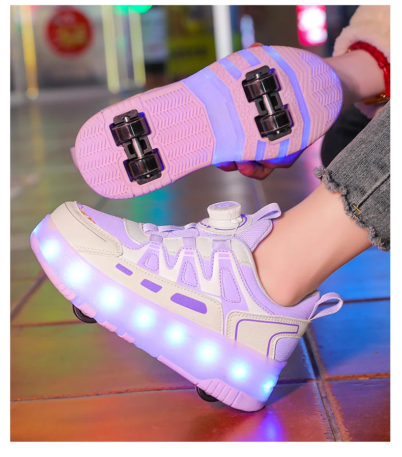 Kinder Vier Räder Leuchtende Leuchtende Turnschuhe Schwarz Rosa Led Licht Rollschuh Schuhe Kinder Led Schuhe Jungen Mädchen USB Lade – Detail 14