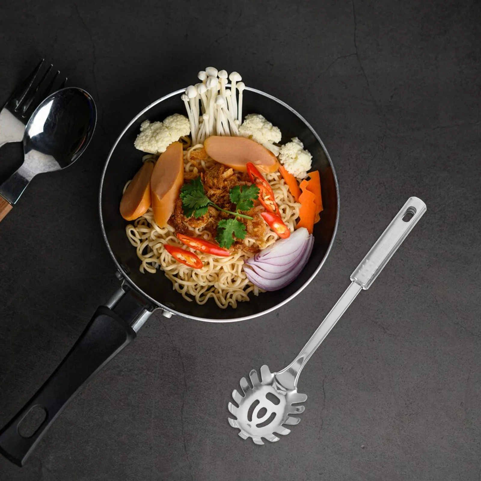 الفولاذ المقاوم للصدأ مشقوق ملعقة للنودلز الزلابية مصفاة المعكرونة خادم المطبخ أواني الطبخ مغرفة حساء السباغيتي