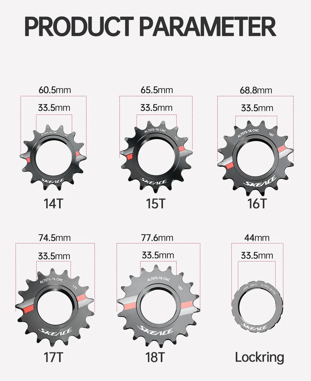 SKEACE Fahrrad Single-Speed Kassette 14T 15T 16T 17T 18T Fixed Gear Fahrrad Schwungrad Kettenrad Cog Fixie Track Bike Locking Ring – Detail 2