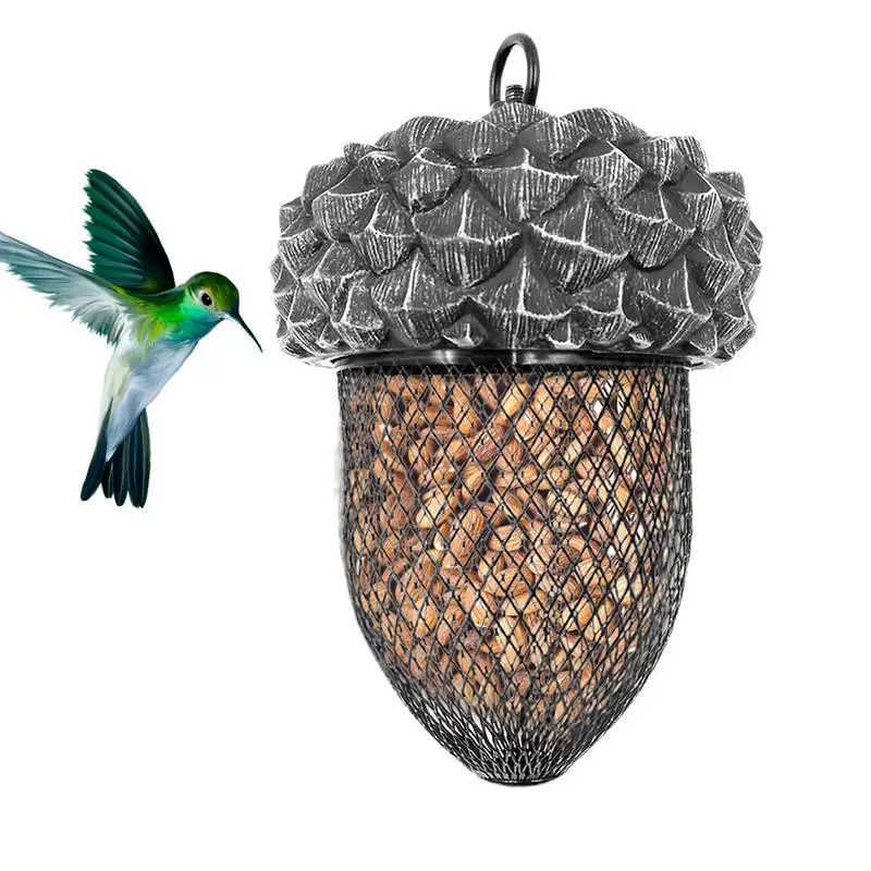 Acorn Bird Feeder Metal Bird Feeder Acorn Resin Craft Natural Bird Feeding Accessories Hanging Bird House Mesh Wildfinch Feeder