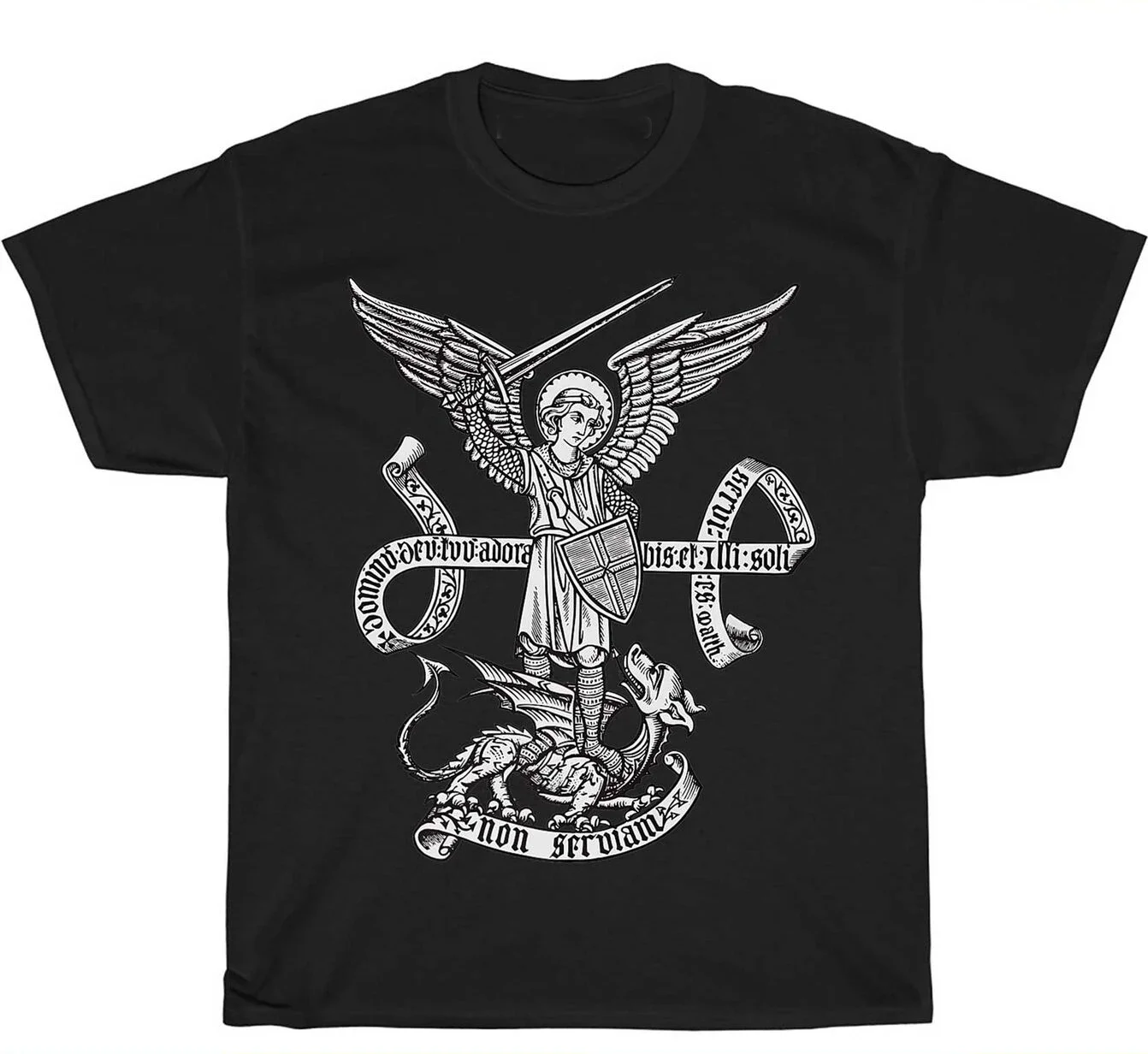 Summer Cotton Short Sleeve O-Neck Mens T Shirt New S-5XL anime clothes Catholic Angel Defend Us. Archangel St Michael T-Shirt.