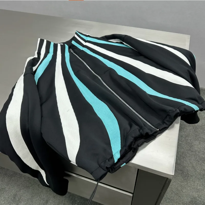 HKSH Spring New Men Tide Chic Knitted Patchwork Jacket Striped Casual Sport Couple Coat Color Contrast Punk Techwear Ins HK10512