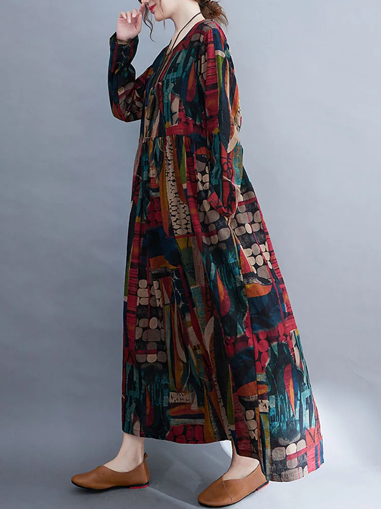 NYFS-فستان نسائي كلاسيكي بحاشية كبيرة ، رداء بأكمام طويلة ، Elbise ، فضفاض ، قطن ، كتان ، مطبوع ، خريف ، جديد ، 2022 #2