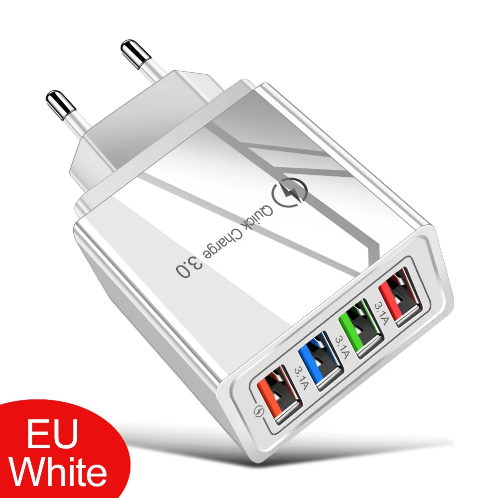 3,1 A USB-Ladegerät 4 Ports Quick Charge 3.0 Handy-Ladegerät-Adapter für EU/US iPhone Samsung Xiaomi Wand-Mobil-Ladegerät