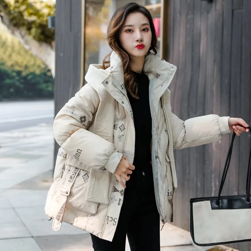 Womens Clothing Coat Winter Jacket 2023 New Hooded Warm Thicken Down Cotton Padded Jackets Female Loose Oversize Printed Outwear