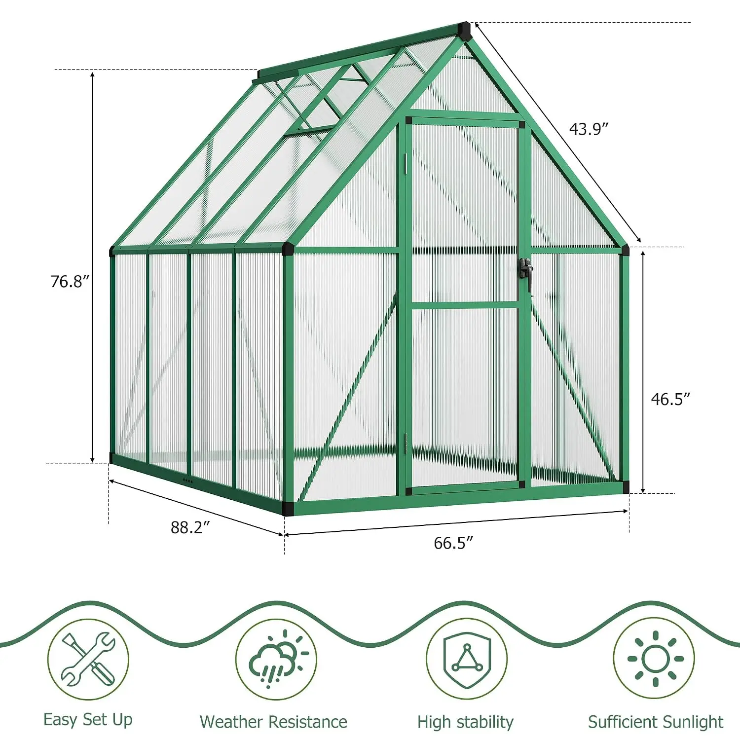 8x12 FT Outdoor Greenhouse, Polycarbonate Greenhouse with Roof Vent and Ground Nails, Aluminum Large Walk-in Green, Customized