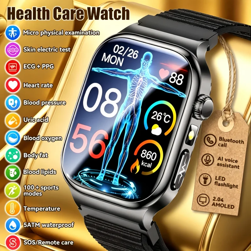 

2026 New Accurate Measurement Health Smart Watch ECG+PPG Uric Acid Blood Pressure Blood Lipids BT CallSmartwatchs ForiOS Andr0id