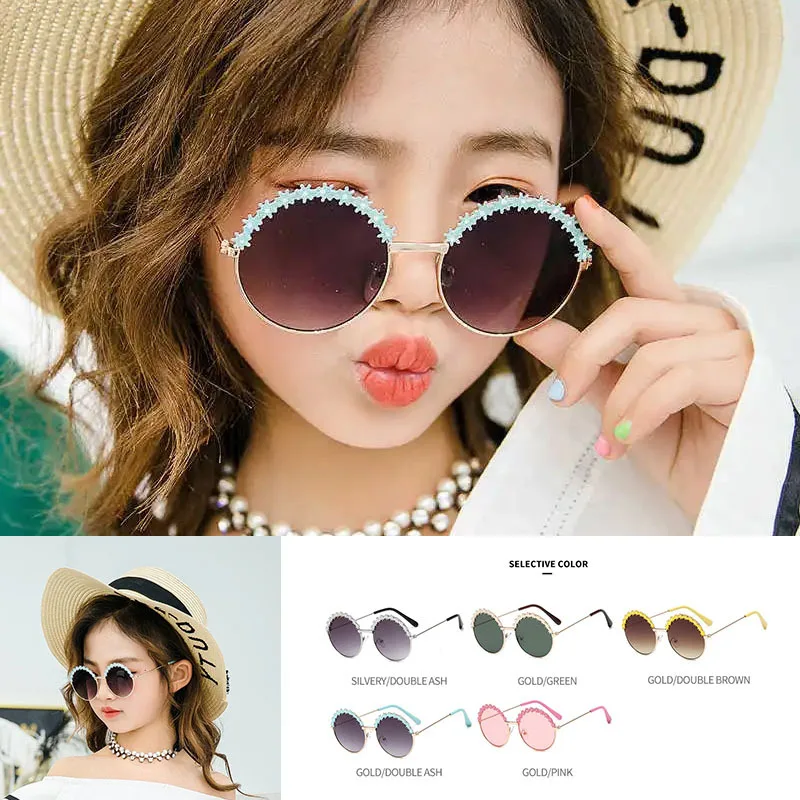 Blume mode Neue Sonnenbrille kinder runden kinder Metall Sonnenbrille kinder brille