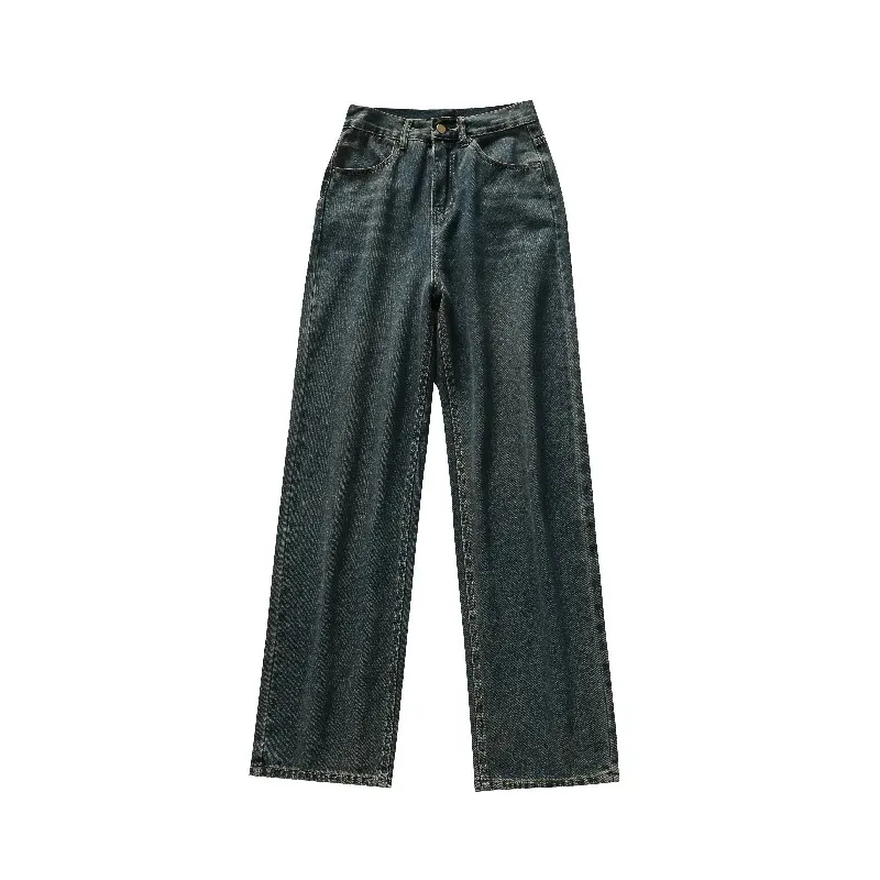 Y2K Korean Style Elastic Women's Denim Jeans Spring Summer Design Loose High Waist Wide Leg Pants Long Trousers for Short Women