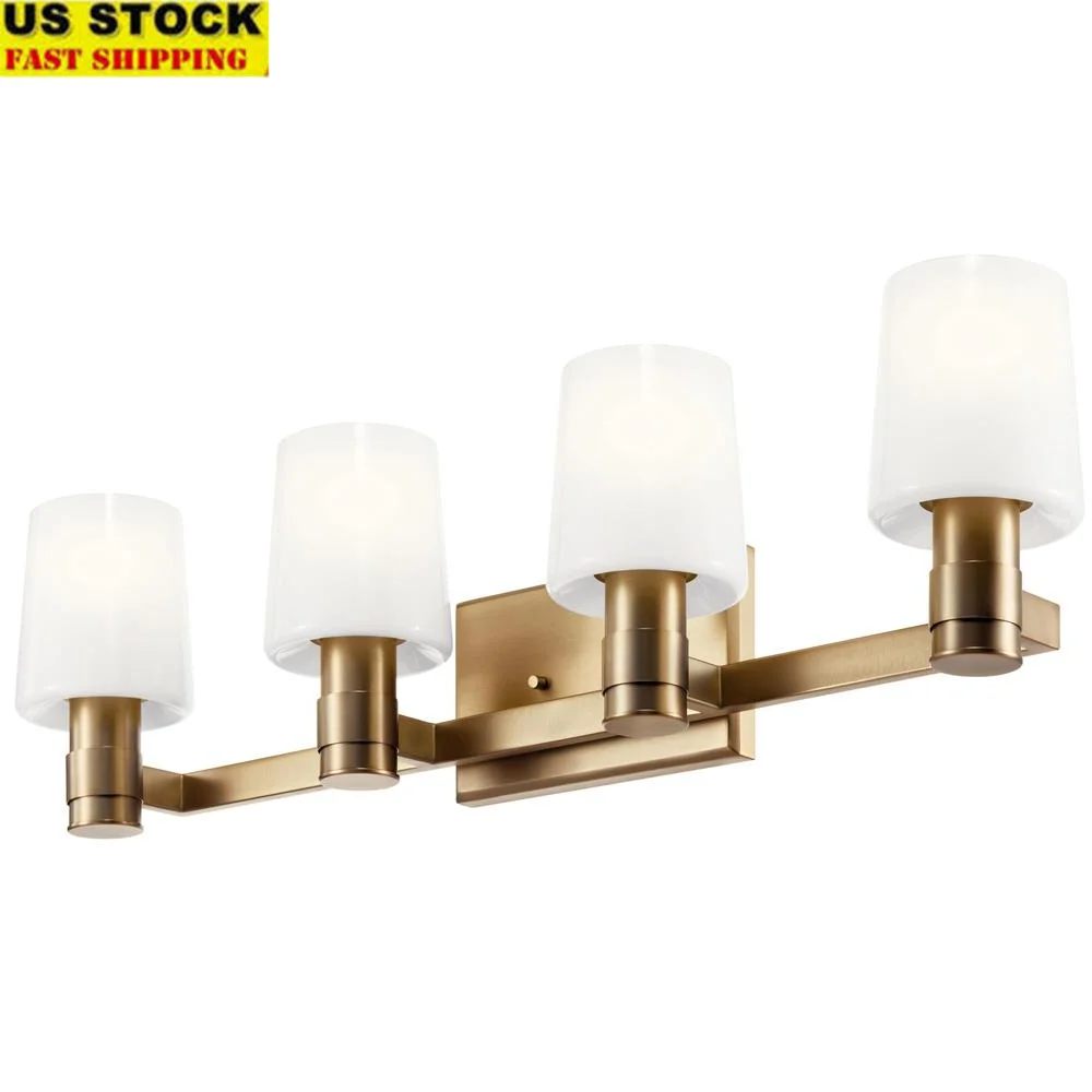 

4-Light Modern Vanity Opal Glass Champagne Bronze Fixture 8.25" x 30