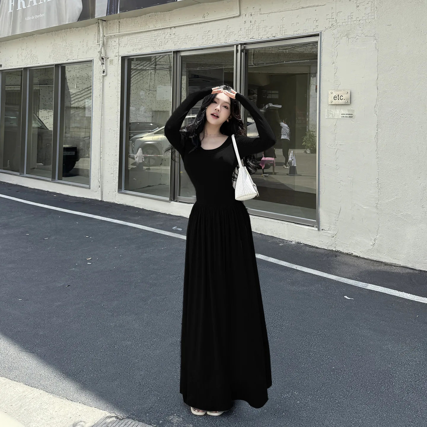 Abito da donna casual comodo a trapezio Nicchia Cravatta posteriore Dettagli ritagliati Abiti Semplice tinta unita drappeggiato Abbigliamento alla moda autunnale