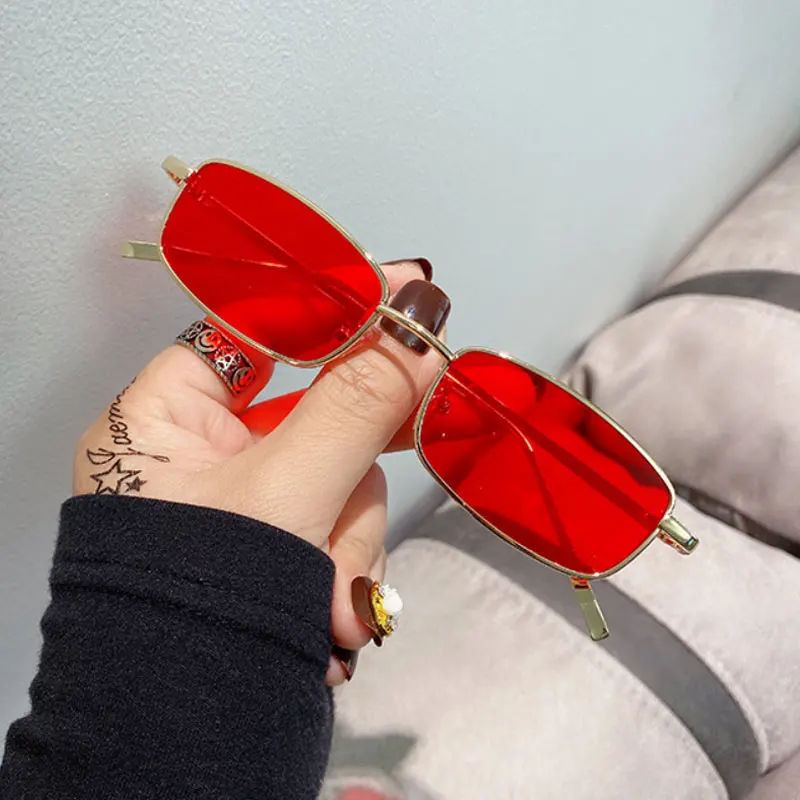 Neue Vintage Kleine Rechteck Sonnenbrille Männer Frauen Mode Punk Quadrat Sonnenbrille Marke Metall Rahmen Schwarz Fahren Brillen – Detail 11