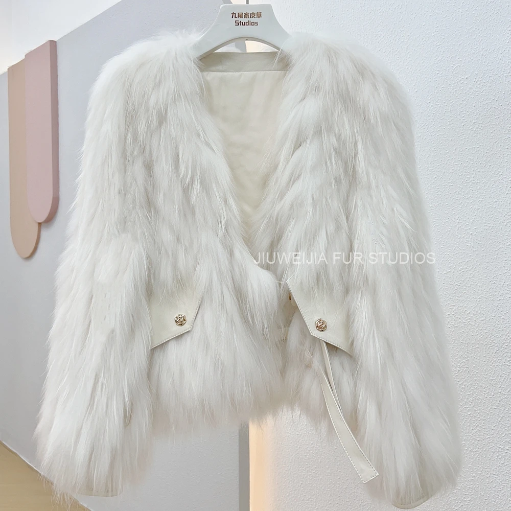 2026 Winter New Fur Strip Sewed Together Short Style Thin Raccoon Fur Fox Fur Coat Young Women's Coat
