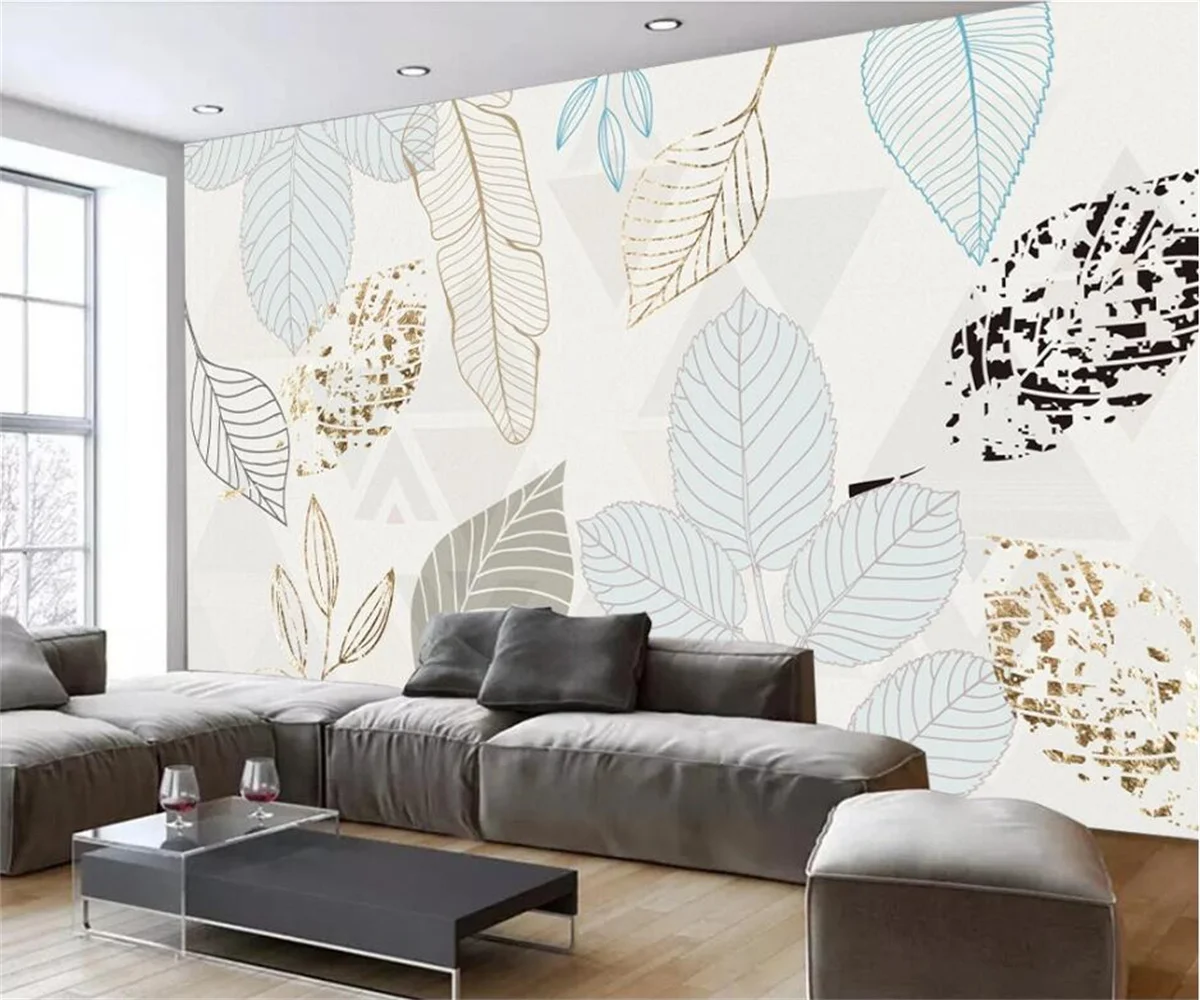 Aangepaste behang 3D moderne eenvoudige handgeschilderde bladeren abstracte retro Nordic indoor achtergrond behang woondecoratie