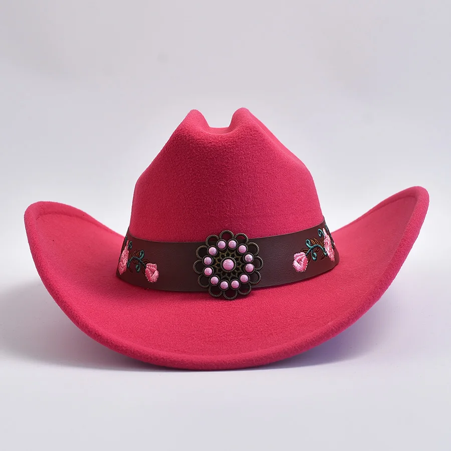 Western Cowboy Hat for Women British Retro Cowgirl Style Jazz Hat Theme Party Wide Brim Felt Hat.