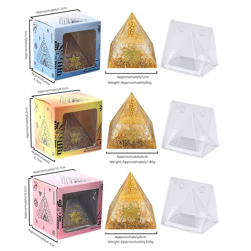 Handmade Crystal Chip Pyramid Orgonite for Wealth Attraction Spiritual Room Decoration 50/60/80mm