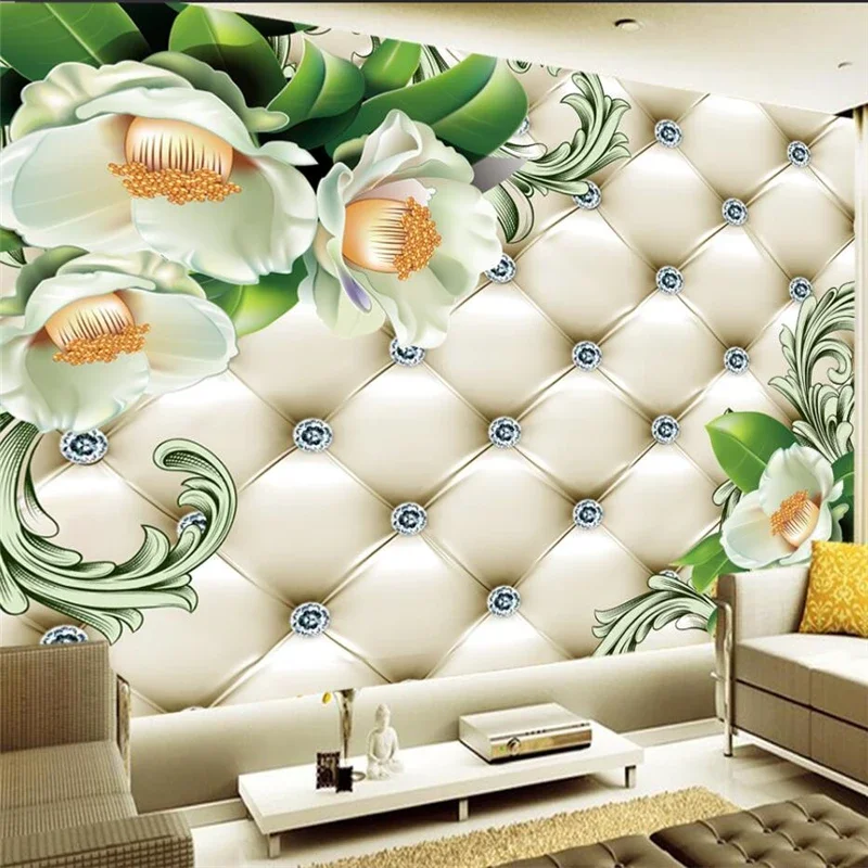 Customized Wallpaper 3D Fashion Soft Bag Flower Luxury Living Room Background Wall Decoration Painting Mural Papel de parede