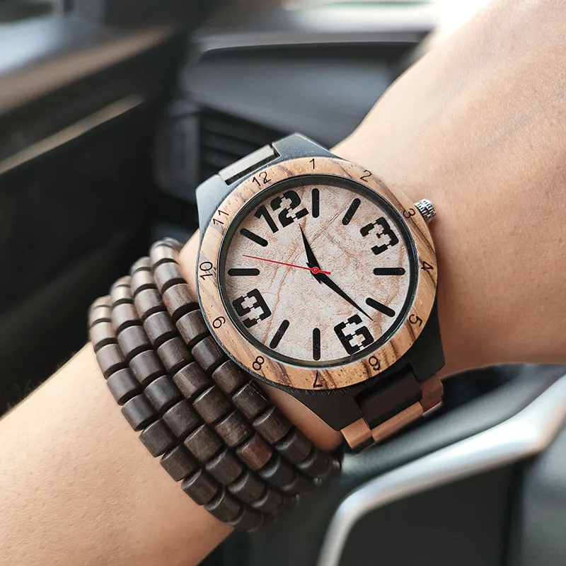 Men's Watch High End Handmade Natural Zebra Wood Quartz Wrist Watches Relogio Masculino