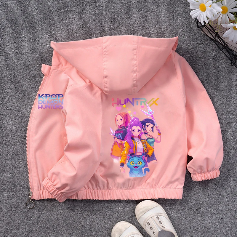 

KPop Demon Hunters Hooded Jacket Coat Autumn Fashion Children Zipper Long Sleeve Casual Baby Girls Clothing Outerwear Tops Gift