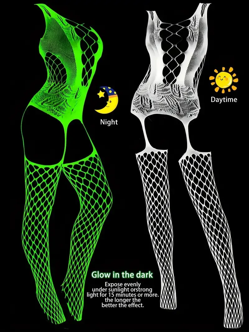 يتوهج في الظلام مثير الملابس الداخلية داخلية Catsuit النساء شفافة Crotchless الجنس الملابس جوارب الجسم الدمى الساخن المثيرة
