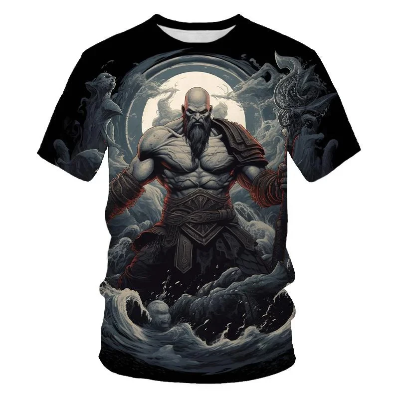 Fashion Game Characters Kratos 3D Print T-Shirts For Men Summer Hip Hop Trend Streetwear God Of War O-neck Short Sleeve Tee Top