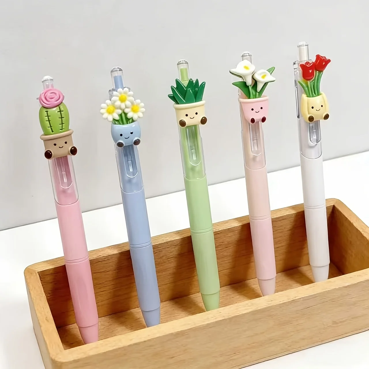 6-Piece Set of Randomly Colored Plant-Themed Black Gel Pens, Office Signature Pens, Retractable Ballpoint Pens, Cute Floral Quick-Dry Pens, Office Writing Supplies, Holiday Gifts