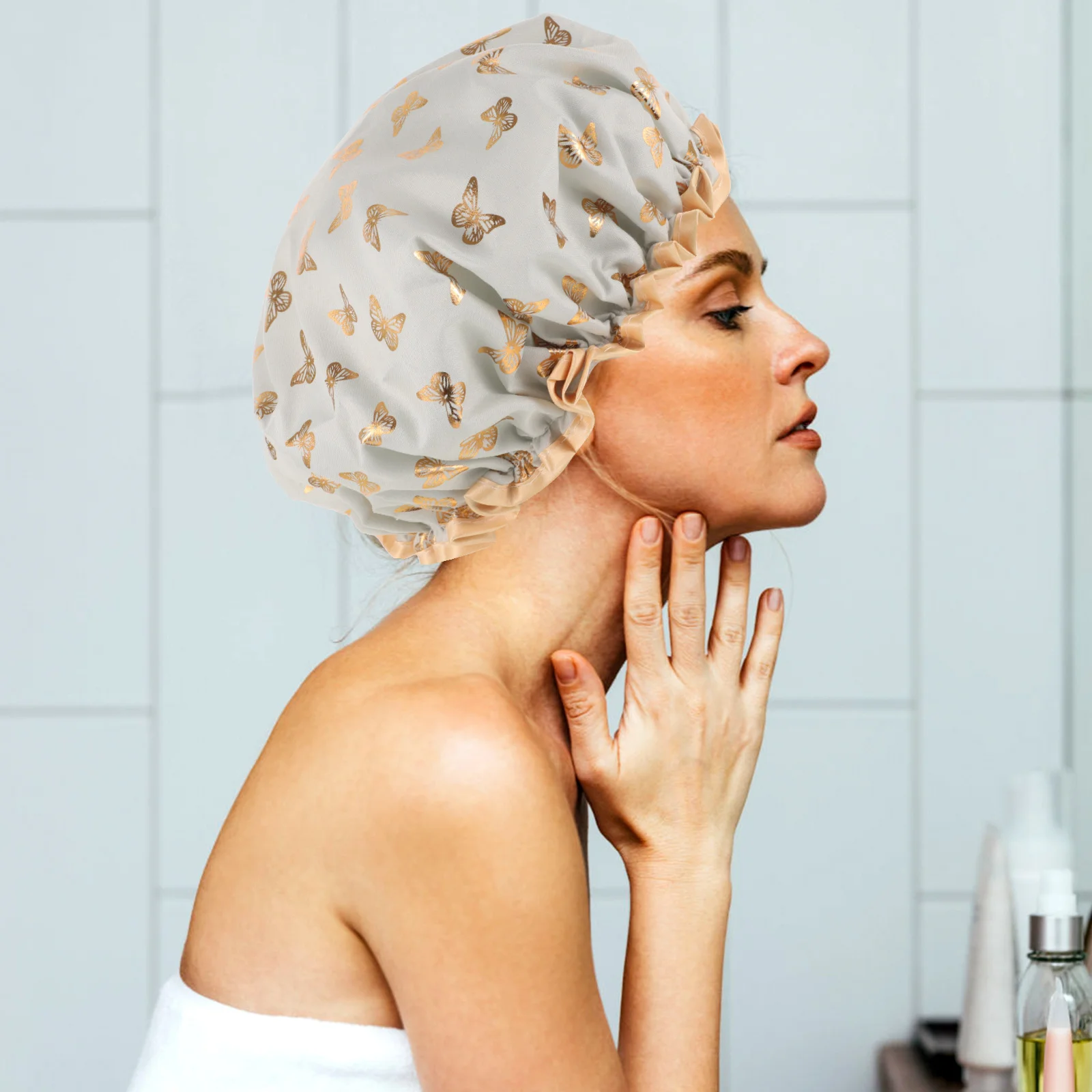 

Mimiissy многоразовая шапочка для душа для женщин, двухслойная шапочка для купания волос, кулинарии, эластичная зеленая