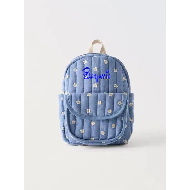 Personalized Custom Embroidered Solid Color Children's Bag, Daisy Embroidered Backpack for Young Children, Kindergarten