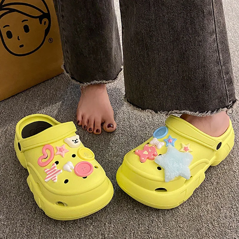 

New Women's Cave Shoes DIY Accessory Slippers 2024 Summer Flat Soft Sandals Outdoor Beach Sandals Casual Indoor Comfort Slippers