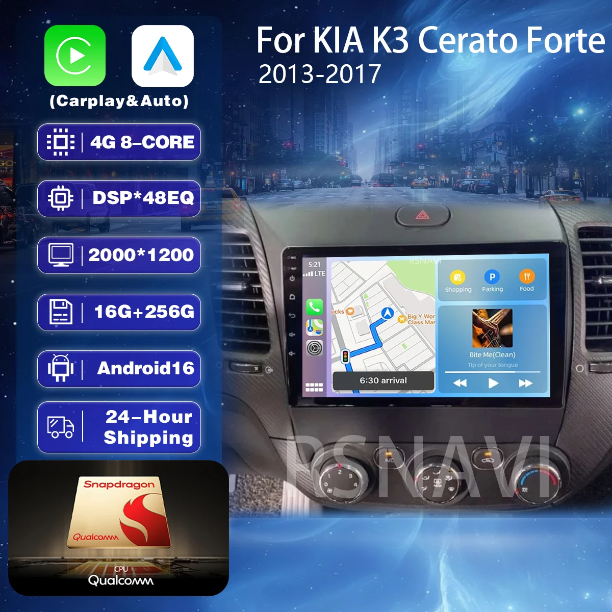 Qualcomm Android 16 Carplay Auto Car Radio Multimedia Player For Kia K3 Cerato Forte 2013-2017 3 DSP Autoradio GPS Stereo 2din