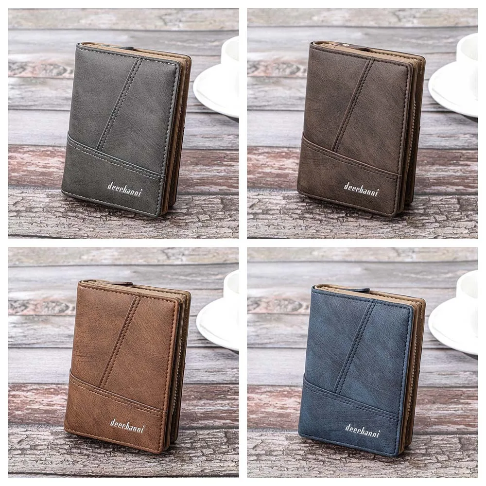 Simple Grey Coffee Blue Men Short Wallet PU Leather Multi Function Men Card Holder with Zipper 2 Folds Men Coin Purses Men