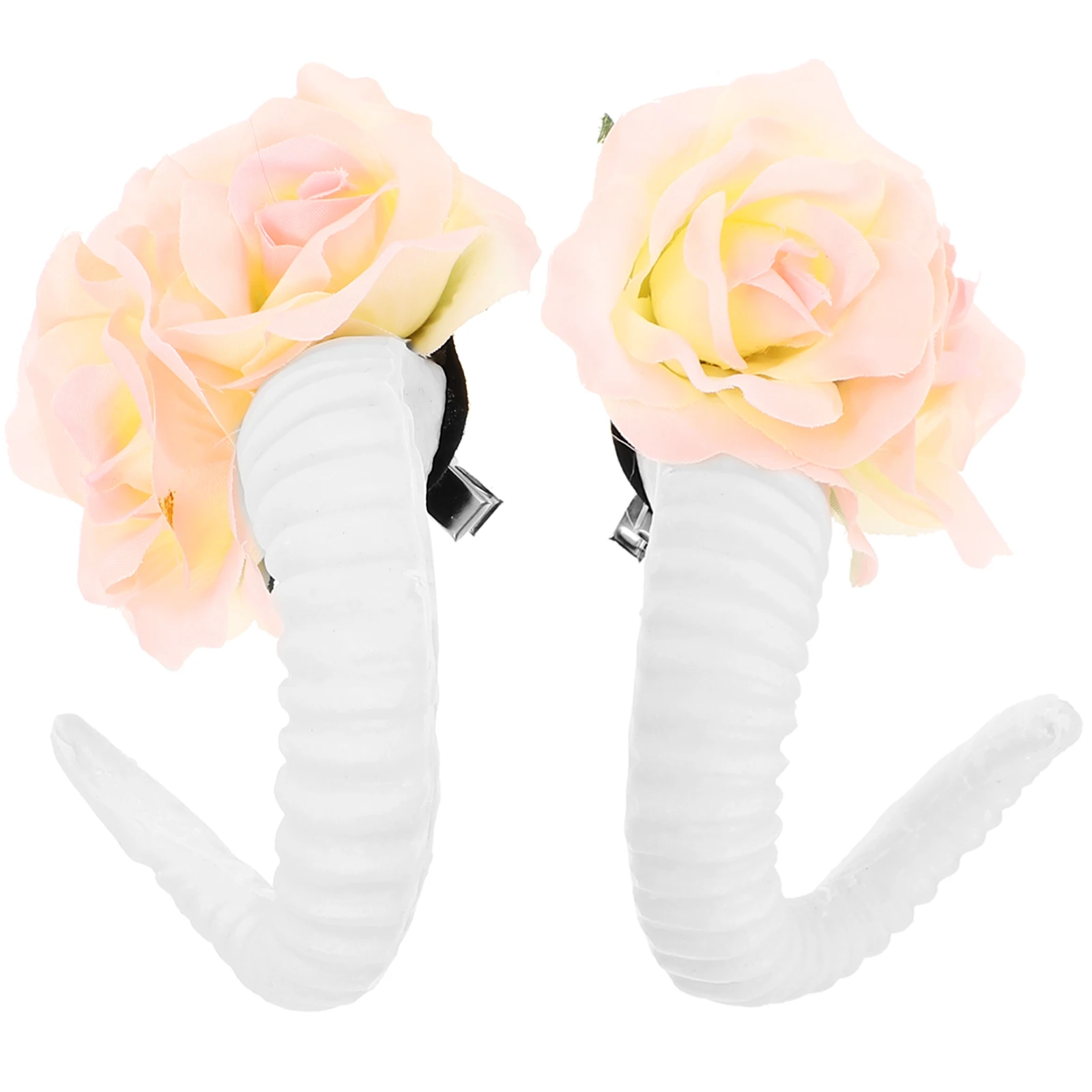 

Gothic Sheep Hair Clips White Horns Pink Roses Cosplay Gothic Hair Accessories Halloween Role Play Accessories
