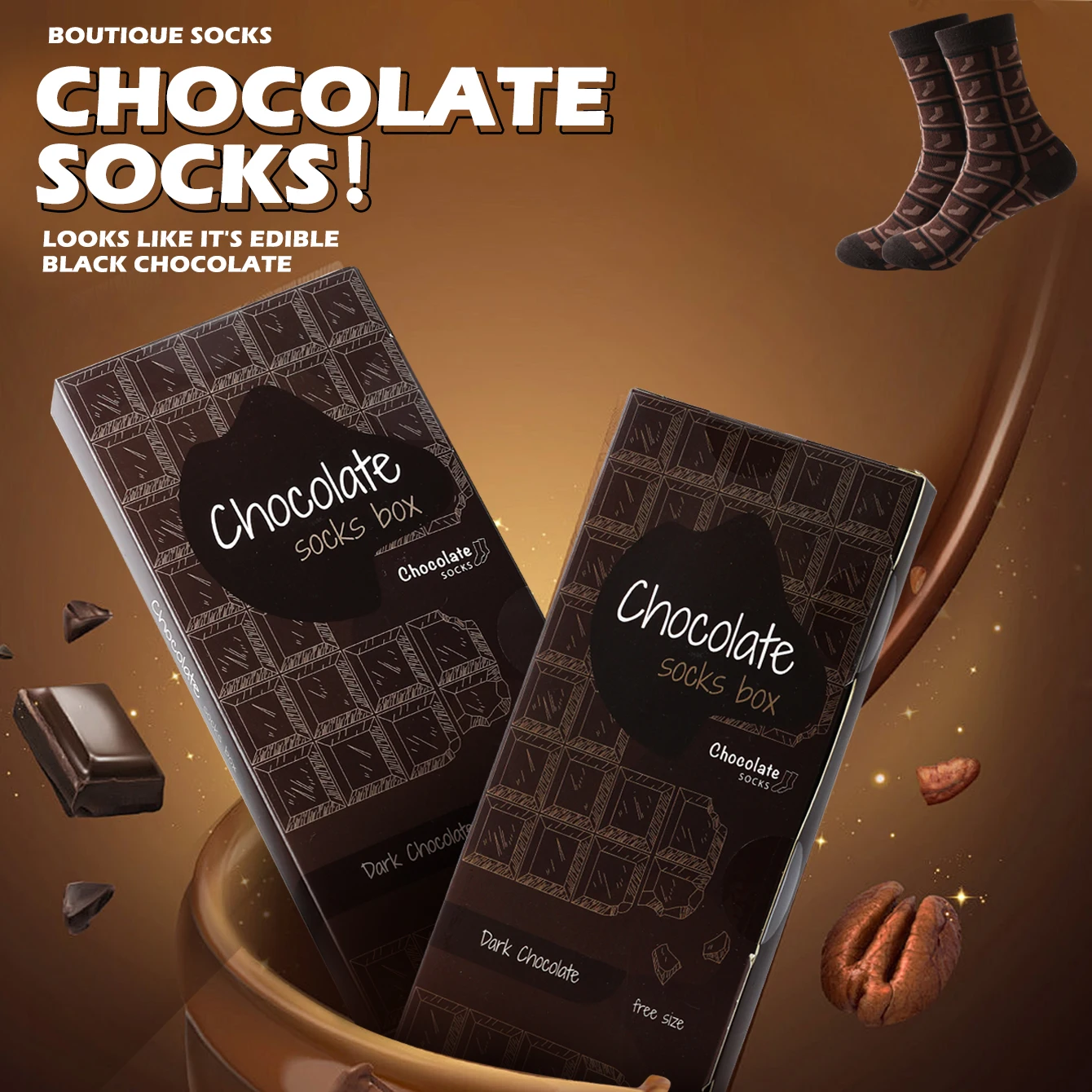 1 pair chocolate bar pattern unisex soft breathable mid calf socks creative packaging funny daily wear halloween novelty holiday