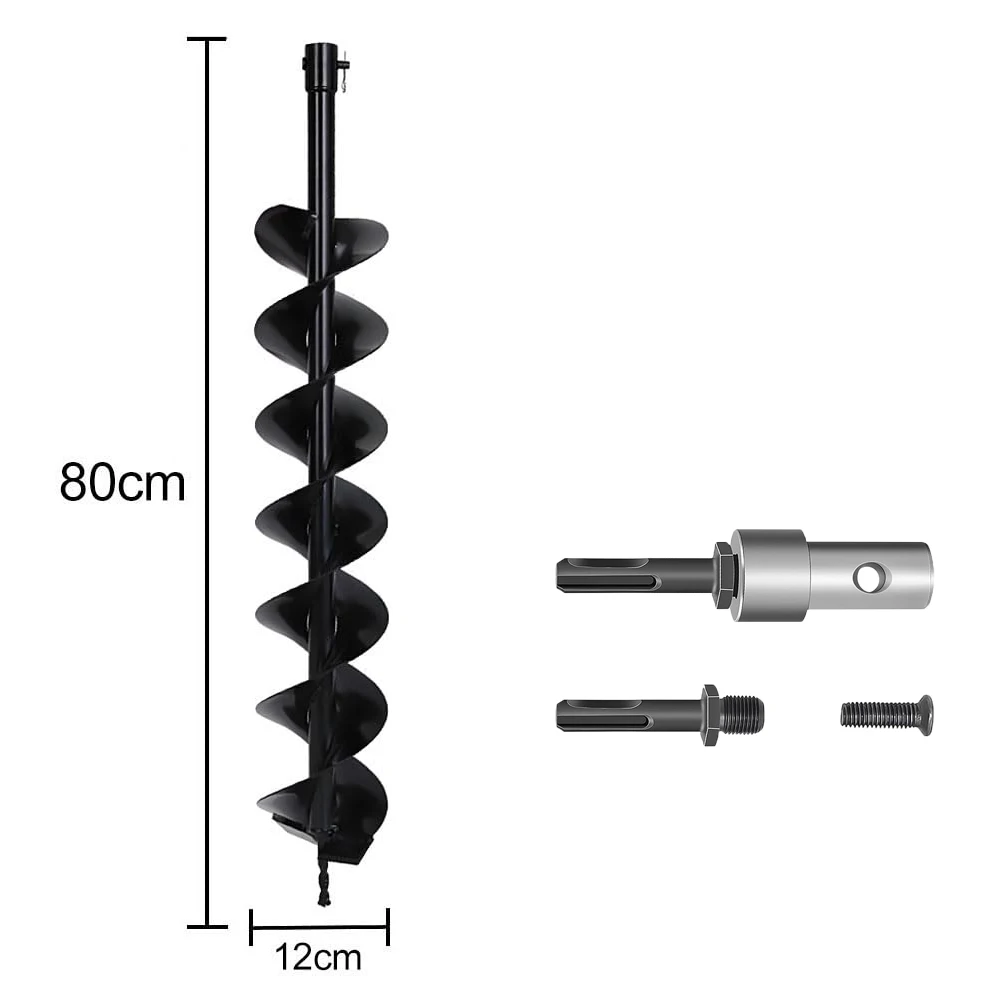 

Сверхмощная стальная земляная шнековая дрель 80 см x 12 см — садовая спиральная дрель с фиксирующим штифтом и адаптером для огранительной стойки, сверления скважин