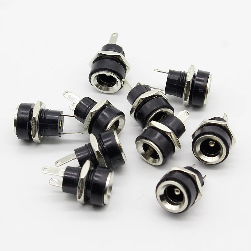 10Pcs 3A 12v for DC Power Supply Jack Socket Female Panel Mount Connector 5.5mm 2.1mm Plug Adapter 2 Terminal types 5.5*2.1