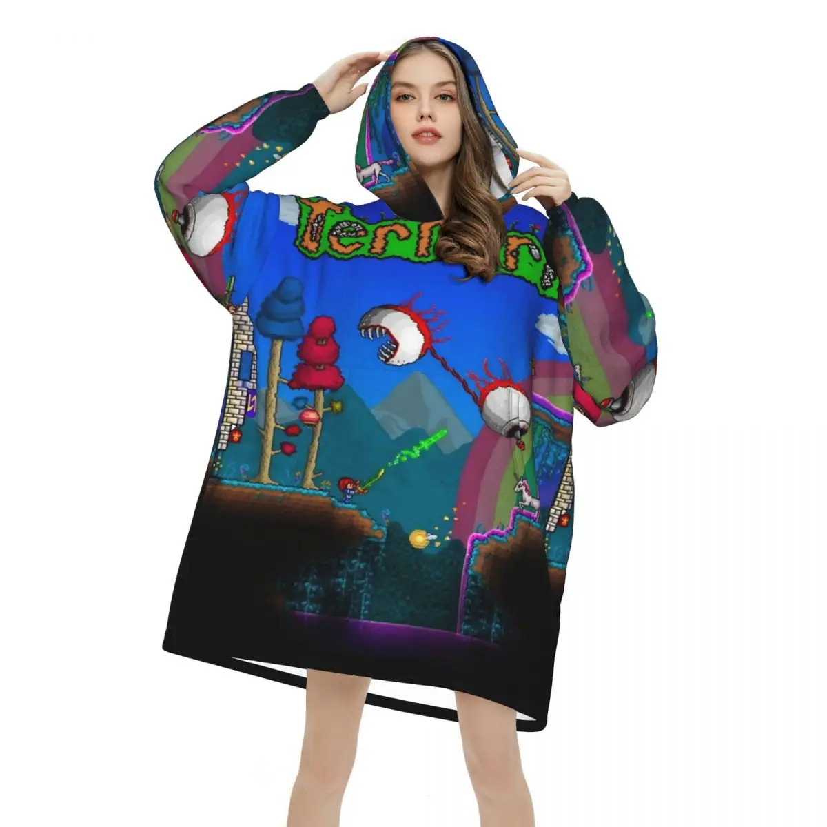 Terrarias Blanket Hoodie Wearable Blanket Oversize with Pocket Warm Sleeping Bag Soft Cozy Onesie
