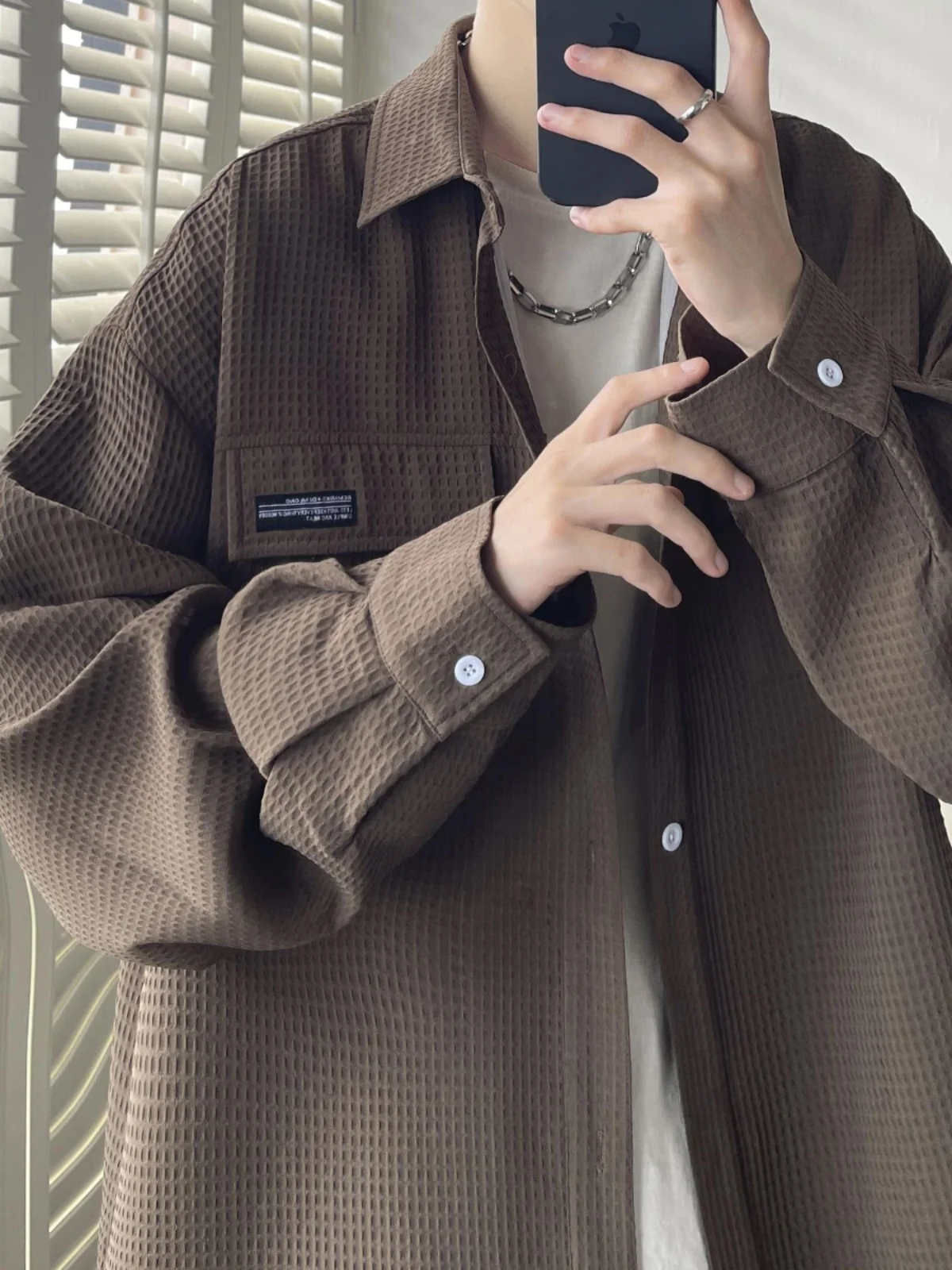 

Мужская куртка в американском ретро-стиле с вафельным узором, весенне-осенняя, трендовая, простая, в стиле рабочей одежды, свободного кроя, повседневная, для молодежи