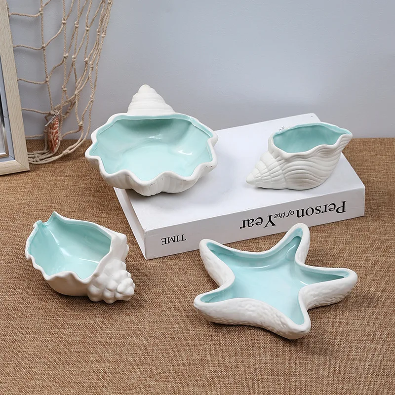 Ocean wind shell ceramic ornament, desktop jewelry storage, film and television shooting decorative props