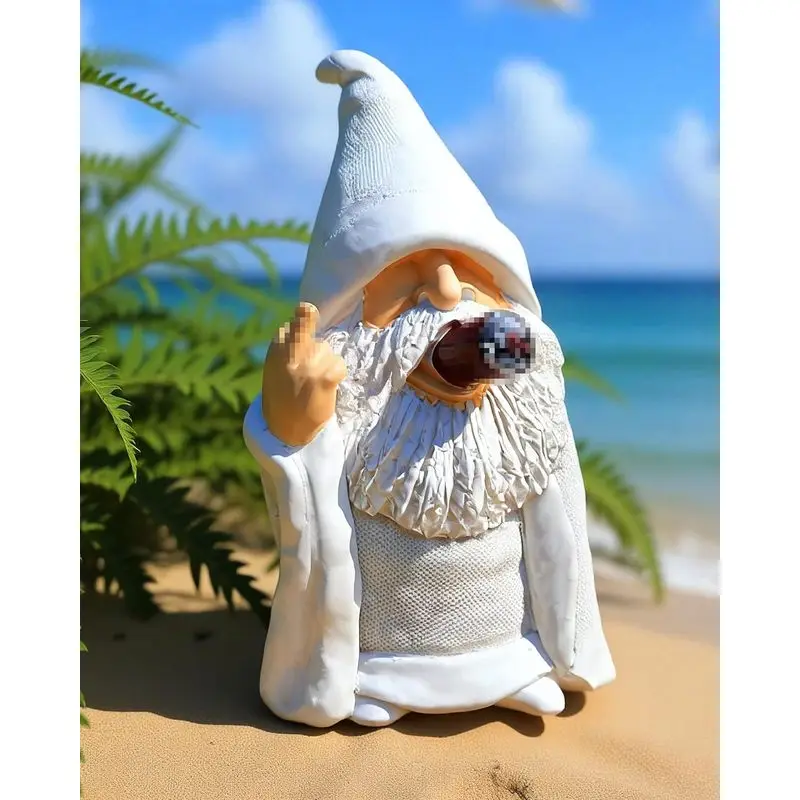 Smoking Wizard Gnome Resin Statue 5.9 Inch Middle Finger Figurine For Lawn Yard Patio Balcony Outdoor Home Garden Decor