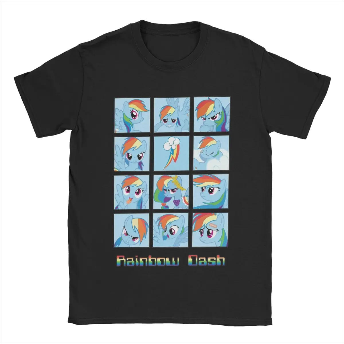 Funny Faces Of Rainbow Dash T-Shirt for Men Crew Neck Pure Cotton T Shirts Mlp Short Sleeve Tees Gift Idea Clothes