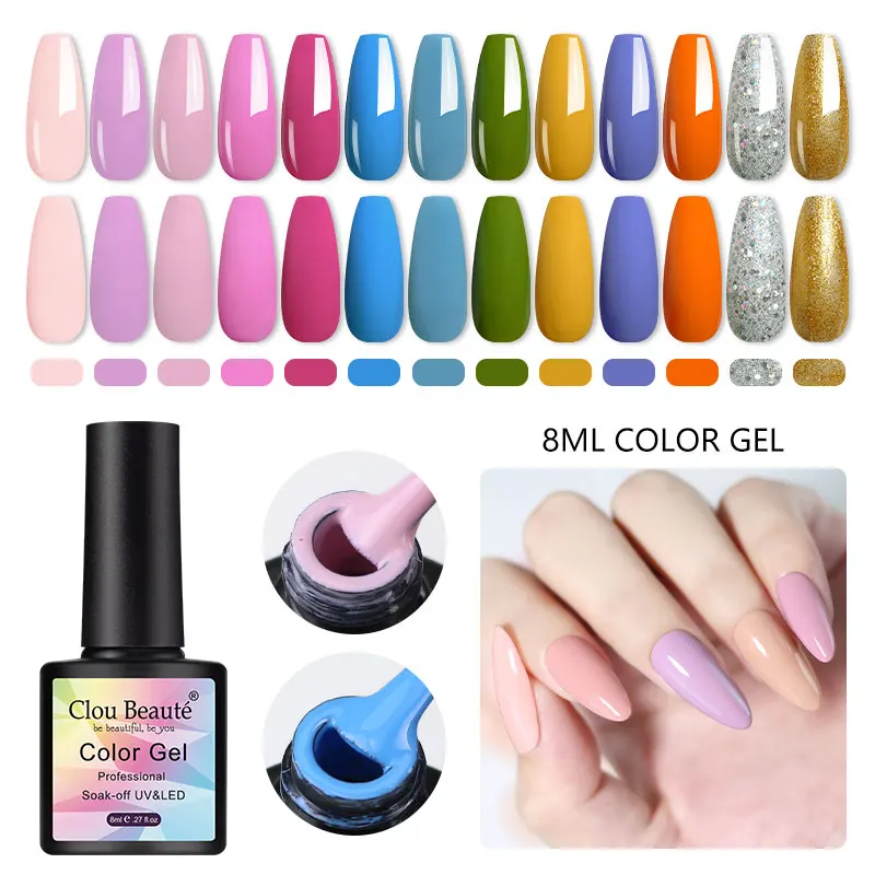 Clou beauté – vernis à ongles Semi-Permanent, Gel UV à tremper, bouteille en plastique, couche de Base et de finition, laque, 8ml