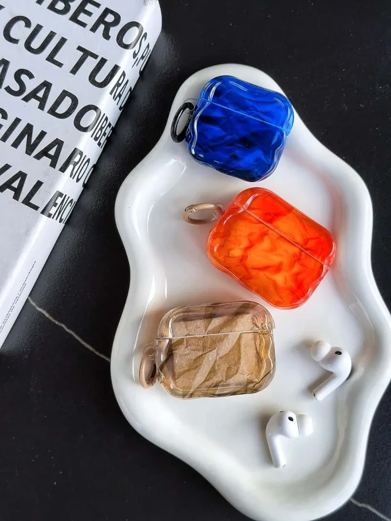 

Crinkle Paper Texture Transparent Case For Apple AirPods 2 3 4 Pro Pro 2 Pro 3 Shockproof Earphone Protective Cover Fashion