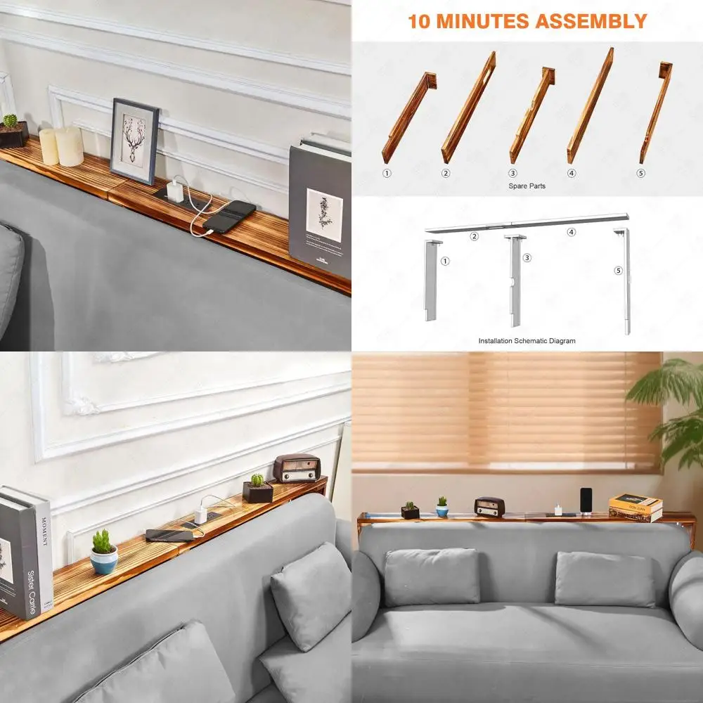 

Длинный узкий стол-зарядная станция из массива дерева (78,74 см), идеально подходит для установки за диванами или в узких пространствах у стен.