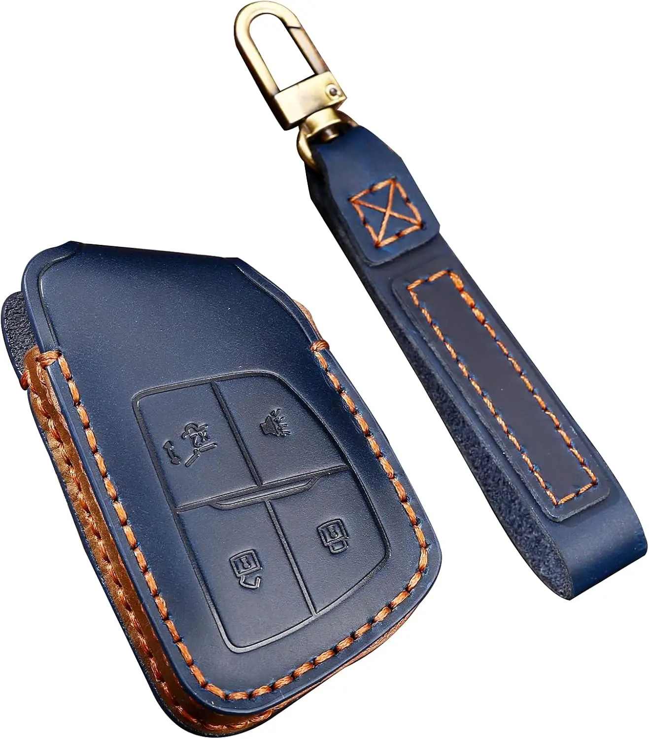 

WH 4-button Key Fob Cover For Buick Envision 2020 2022 Leather Key Case Full Protection Smart Remote Key Shell Blue