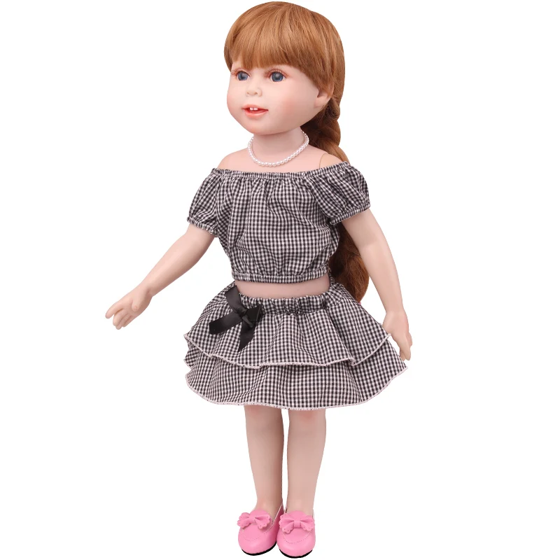18 Inch Doll Girl Plaid Set, One or Two on Top, Fresh Color Matching Set, Fashionable Doll, Summer Minimalist Outfit Accessories