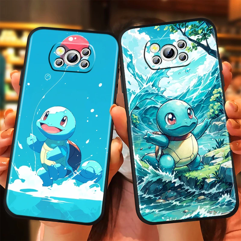 Pokemon Johnny Turtle Cute For Xiaomi Mi Poco F5 F4 F3 X6 X5 X4 X3 M6 M5 M5S M4 M3 C65 Pro GT NFC 5G Black Back Phone Case