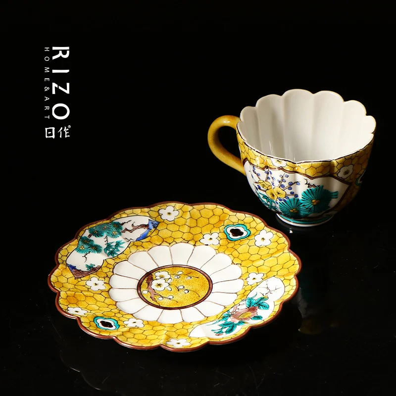 Japanese Koya Burnt Ceramic Coffee Cup Plate Yoshidaya House Wer Pattern Afternoon Tea Couple's