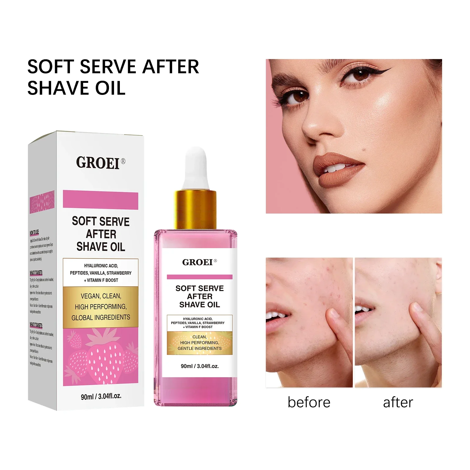 90 مللي فانيليا الفراولة لترطيب البشرة الناعمة، زيت الحلاقة الناعم، زيت الحلاقة بعد الإبط حقًا لجميع أنواع البشرة