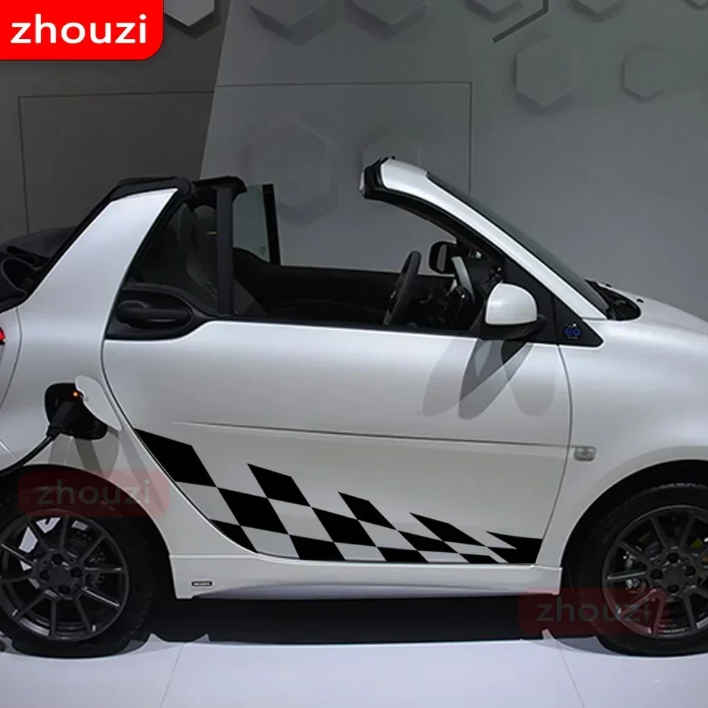 2PCS Car Door Side Lattice Vinyl Film Stickers For Mercedes Benz Smart Fortwo W453 W451 Racing Auto Body Decor Decal Accessories