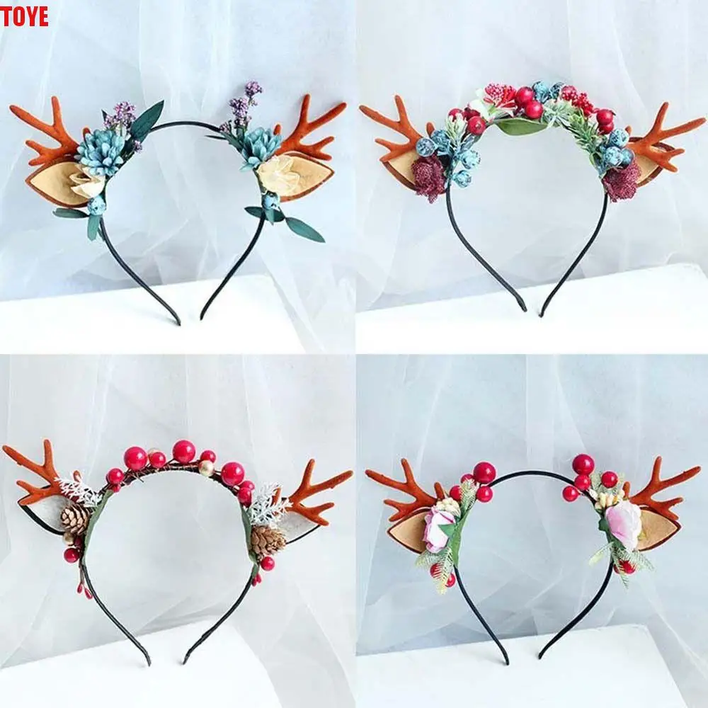 

For Kids Costume Deer Horns Flower Make Up For Female Women Hair Band Korean Style Head Hoop Hair Accessories Antlers Headband